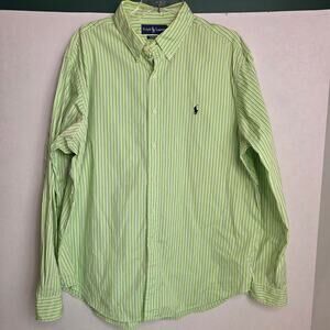 Ralph Lauren, Classic Fit Green and white Striped Men's button up Dress Shirt XL